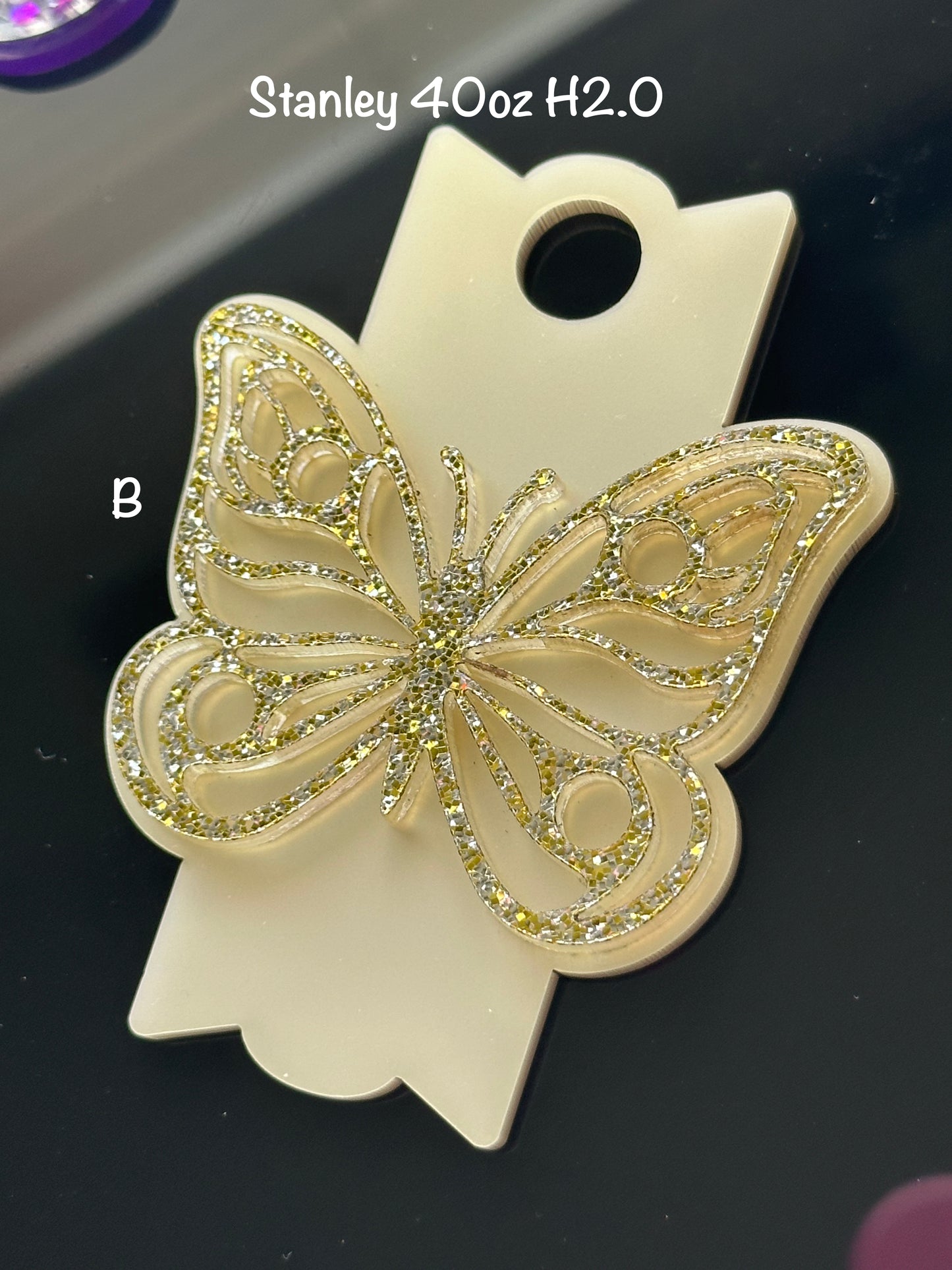 Custom Tumbler Butterfly Tag 30 or 40 oz , Glitter Name Topper, Personalized Tumbler Decoration, Acrylic Name Plate