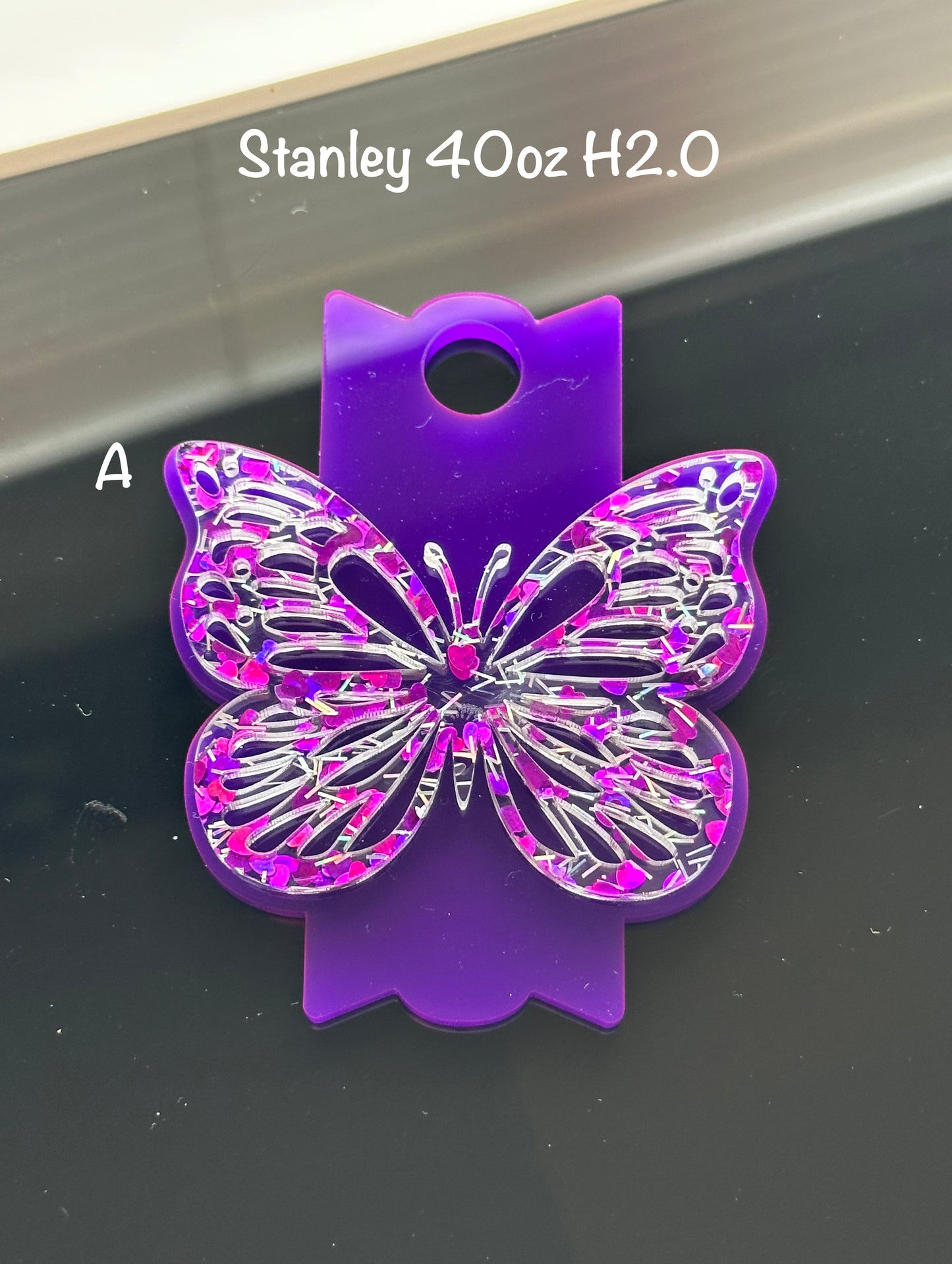 Custom Tumbler Butterfly Tag 30 or 40 oz , Glitter Name Topper, Personalized Tumbler Decoration, Acrylic Name Plate